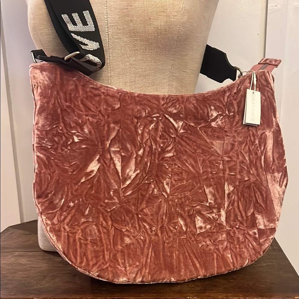 Crushed Velvet Shoulder Bag in Pink by Love